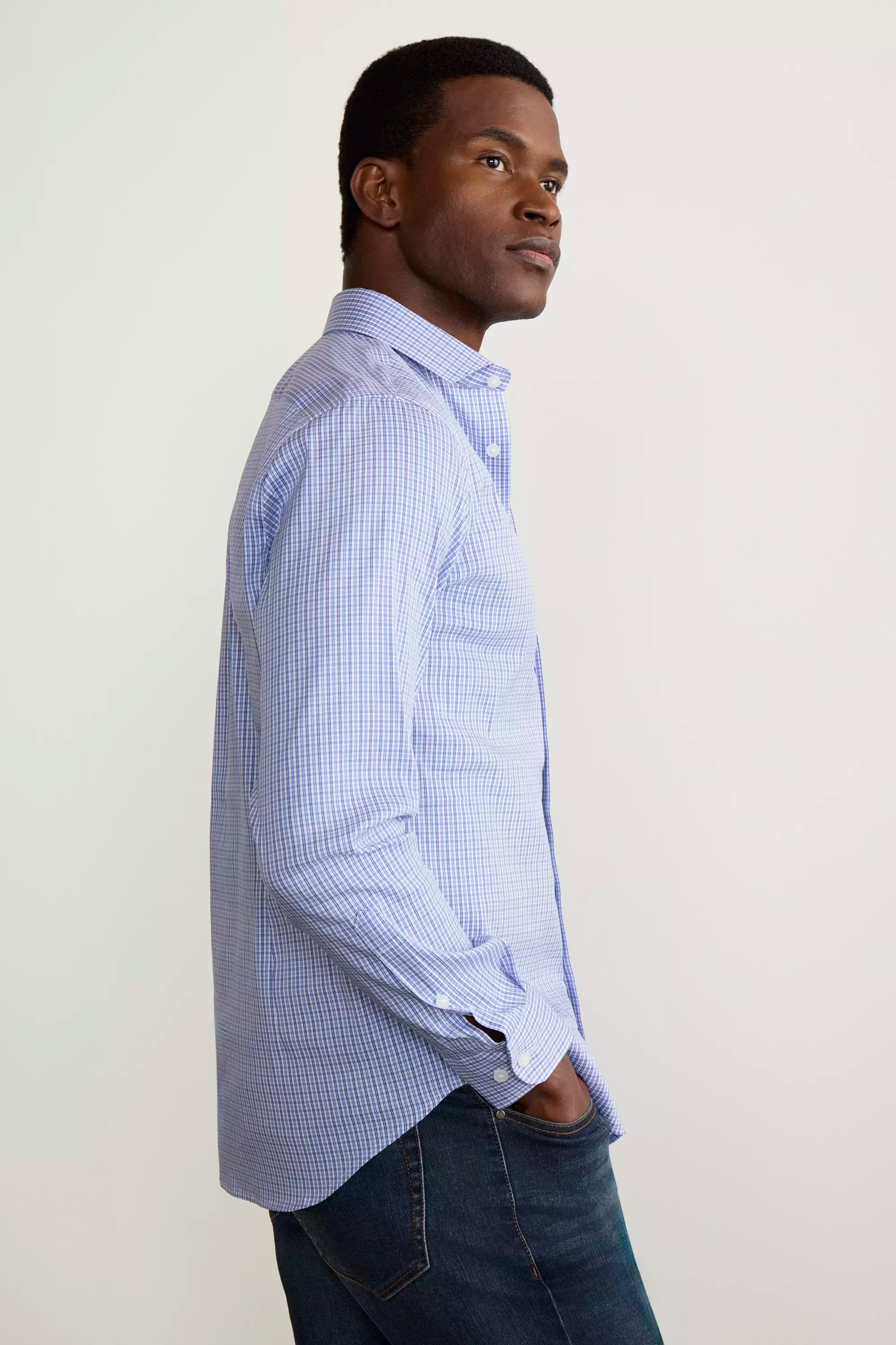 PerformLuxe Cotton Nylon Poplin Slim-Fit Shirt - Blue Dupplin Check