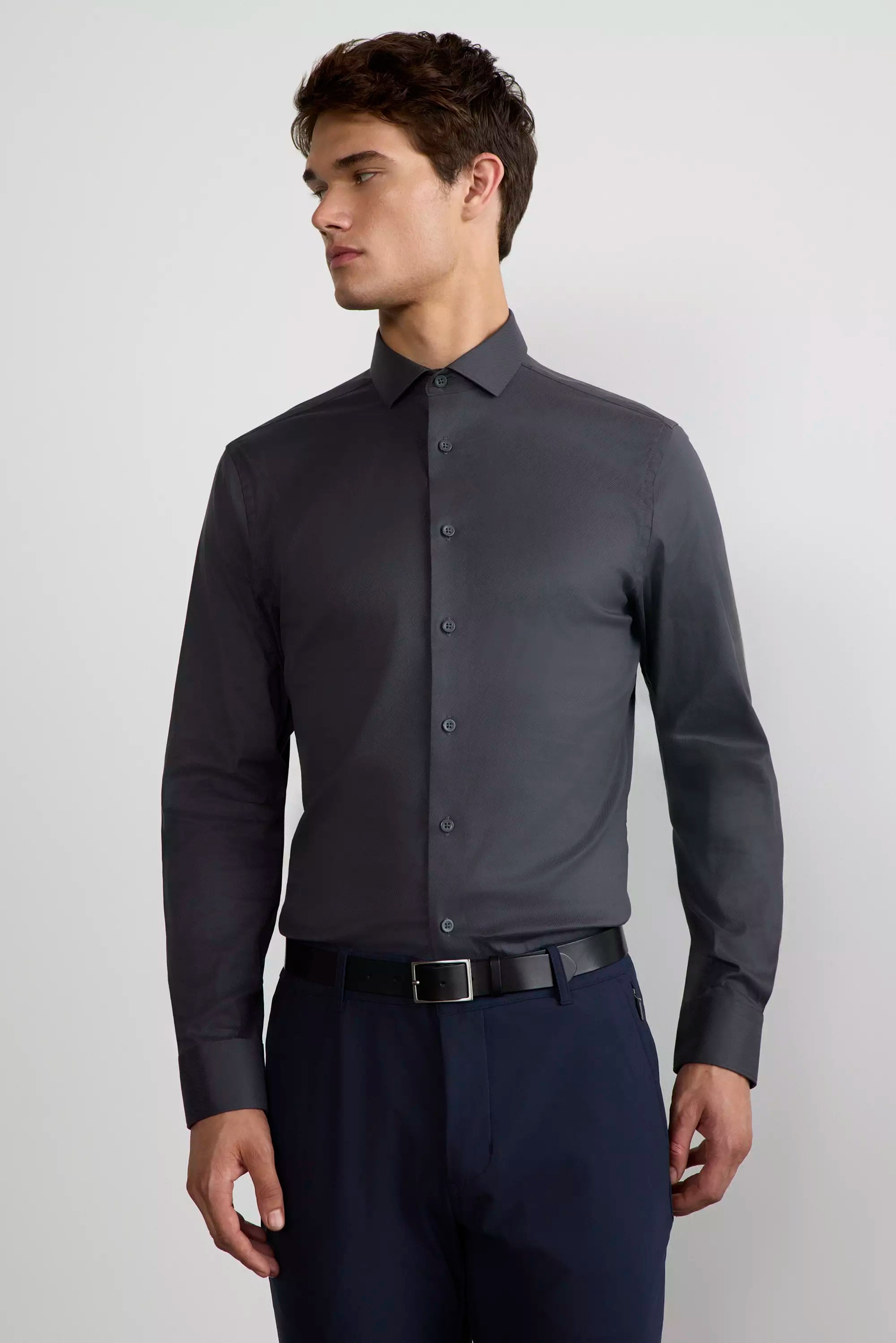 PerformLuxe Cotton Nylon Twill Slim-Fit Shirt - Charcoal