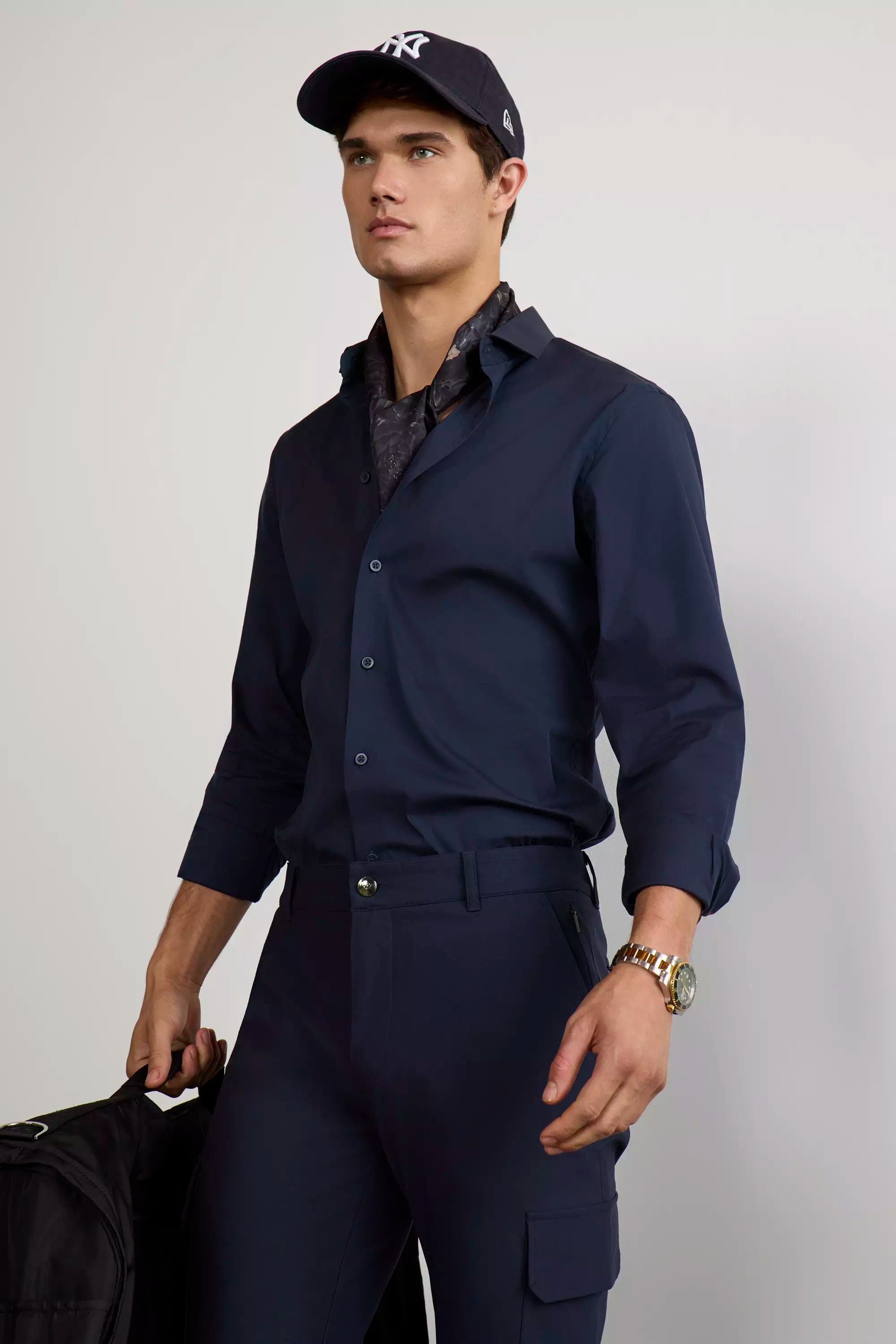 PerformLuxe Cotton Nylon Twill Slim-Fit Shirt - Navy