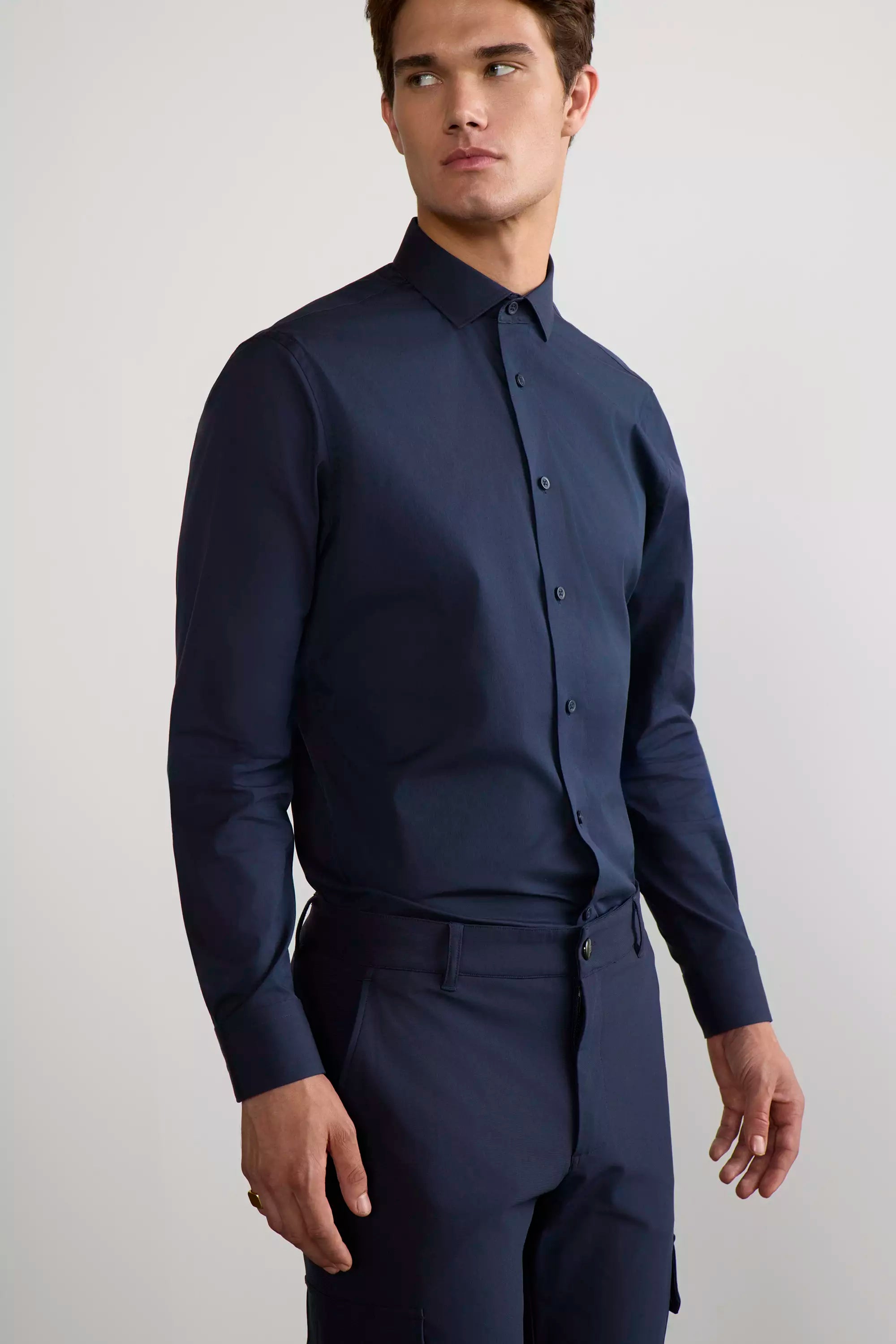 PerformLuxe Cotton Nylon Twill Slim-Fit Shirt - Navy