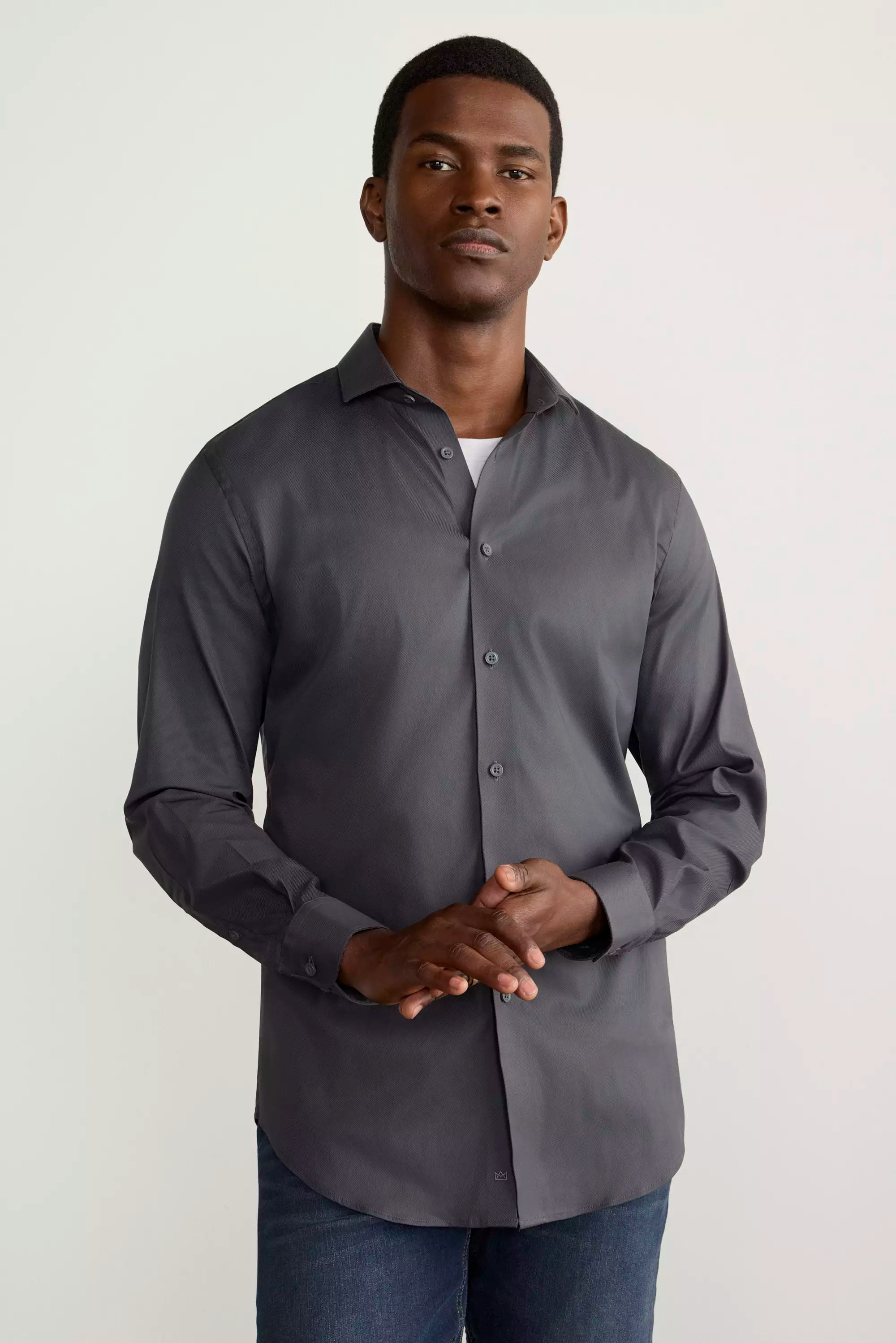 PerformLuxe Cotton Nylon Twill Standard-Fit Shirt - Charcoal