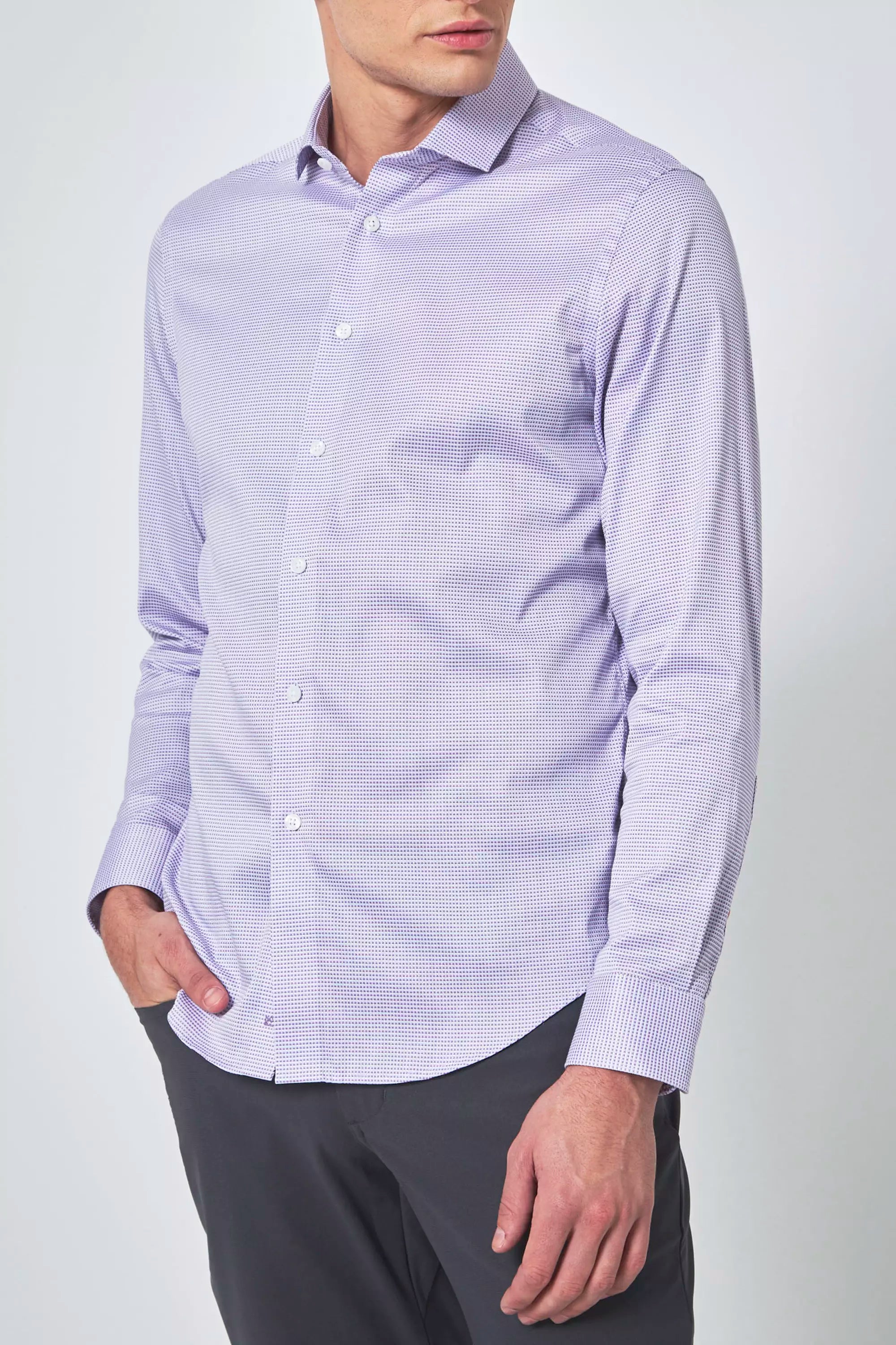 PerformLuxe Cotton Nylon Check Slim-Fit Shirt - Purple/Blue Check