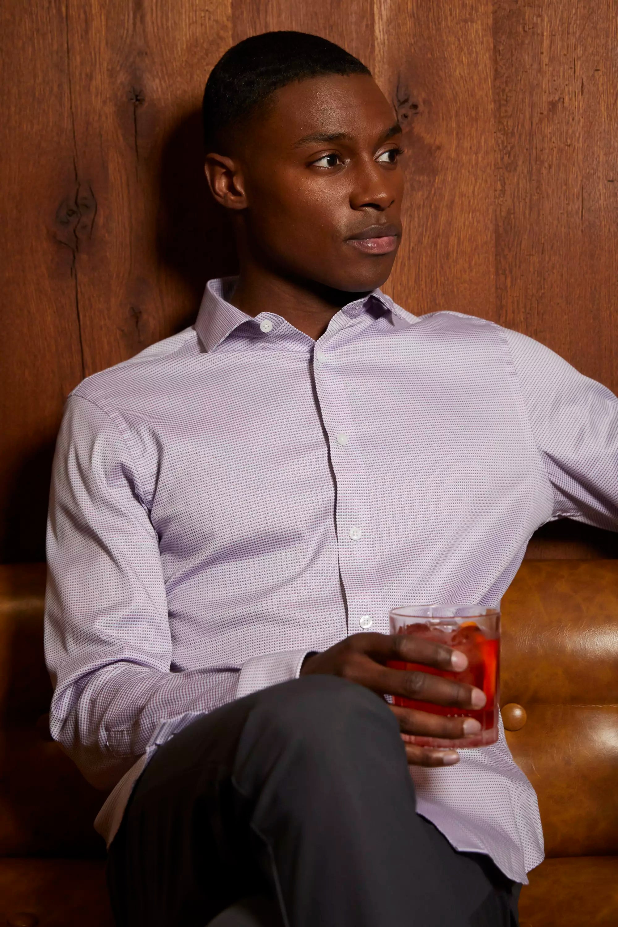 PerformLuxe Cotton Nylon Check Standard-Fit Shirt - Purple/Blue Check