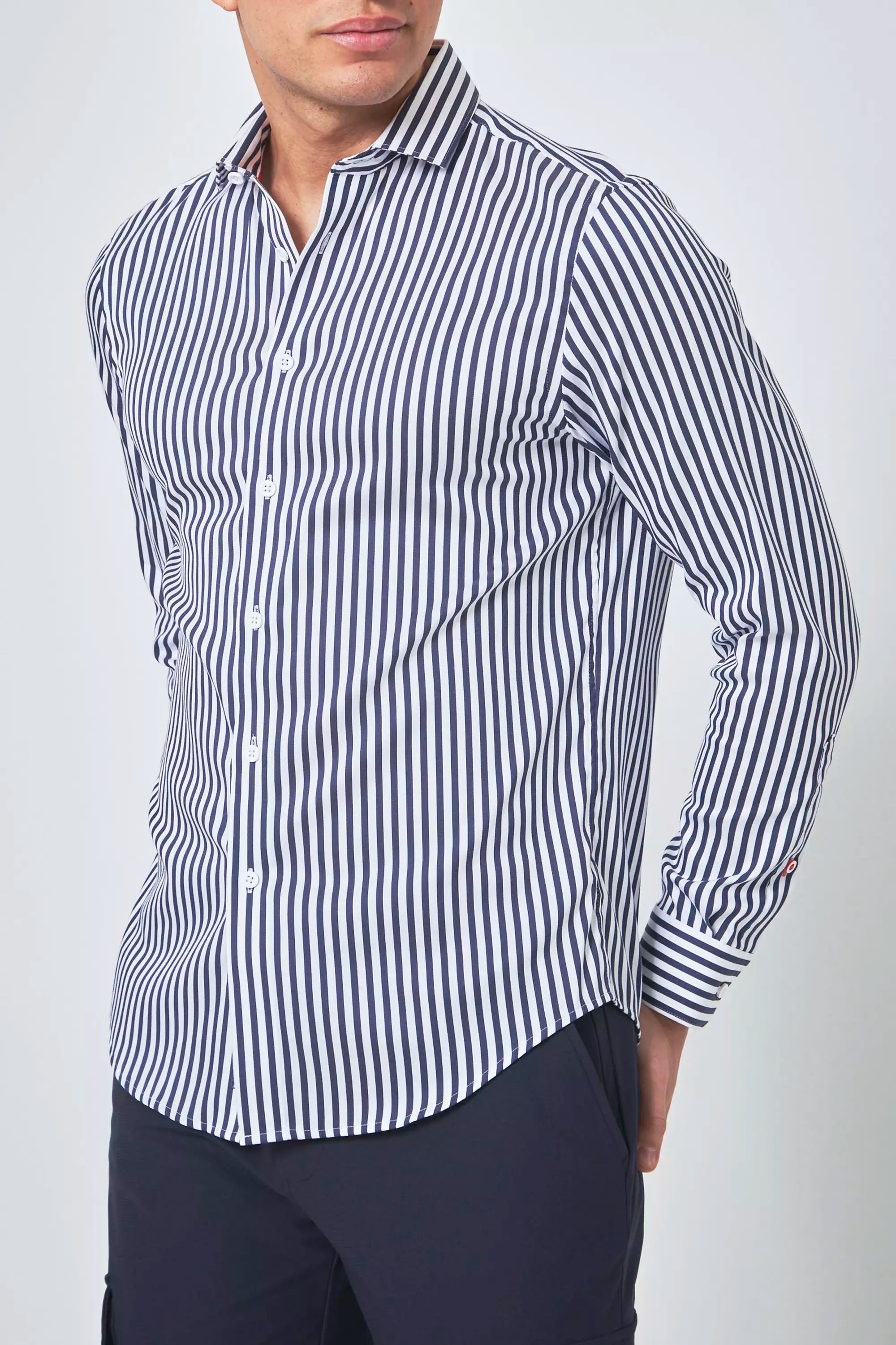 PerformLuxe Cotton Nylon Stripe Slim-Fit Shirt - Navy/Stripe