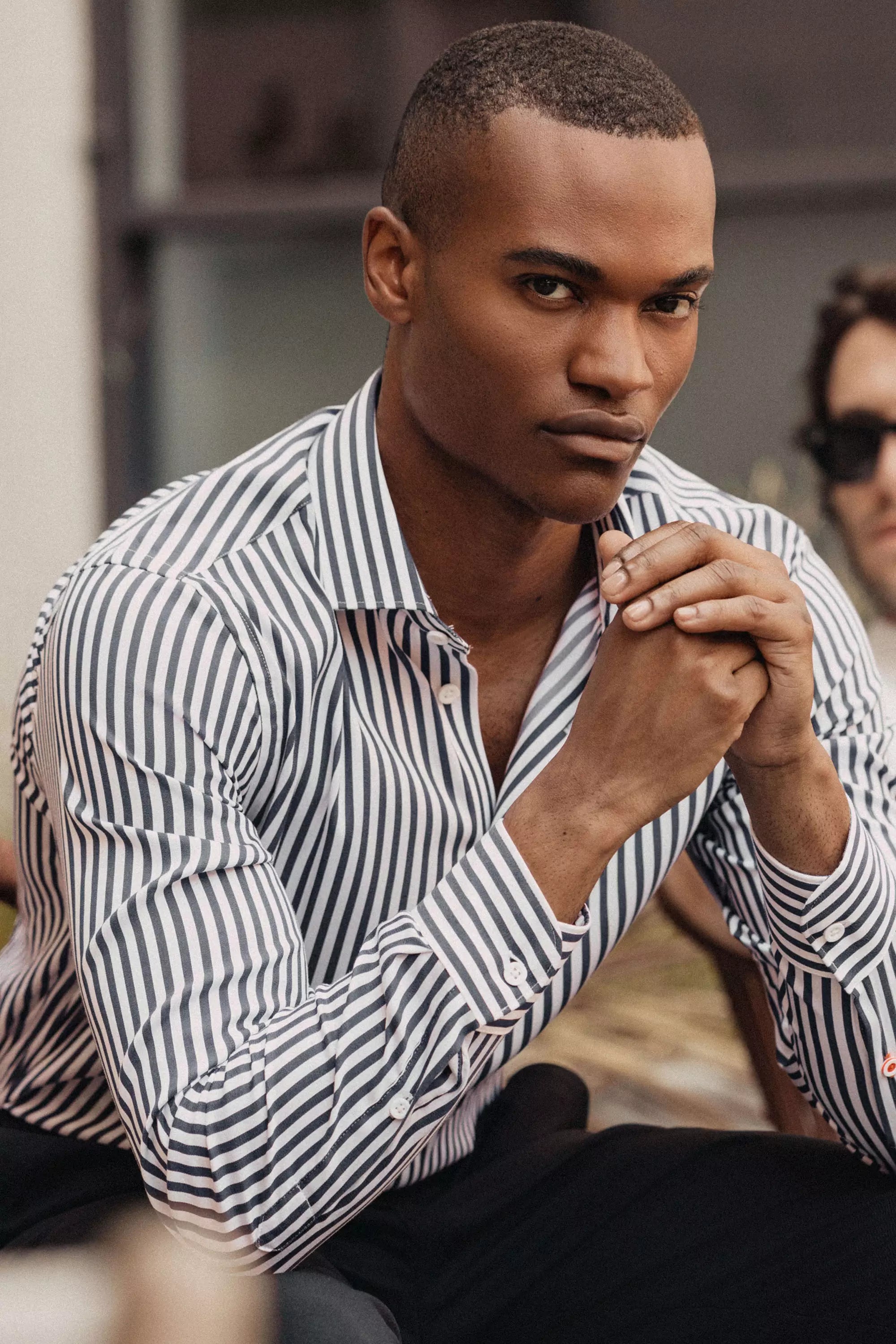 PerformLuxe Cotton Nylon Stripe Slim-Fit Shirt - Navy/Stripe