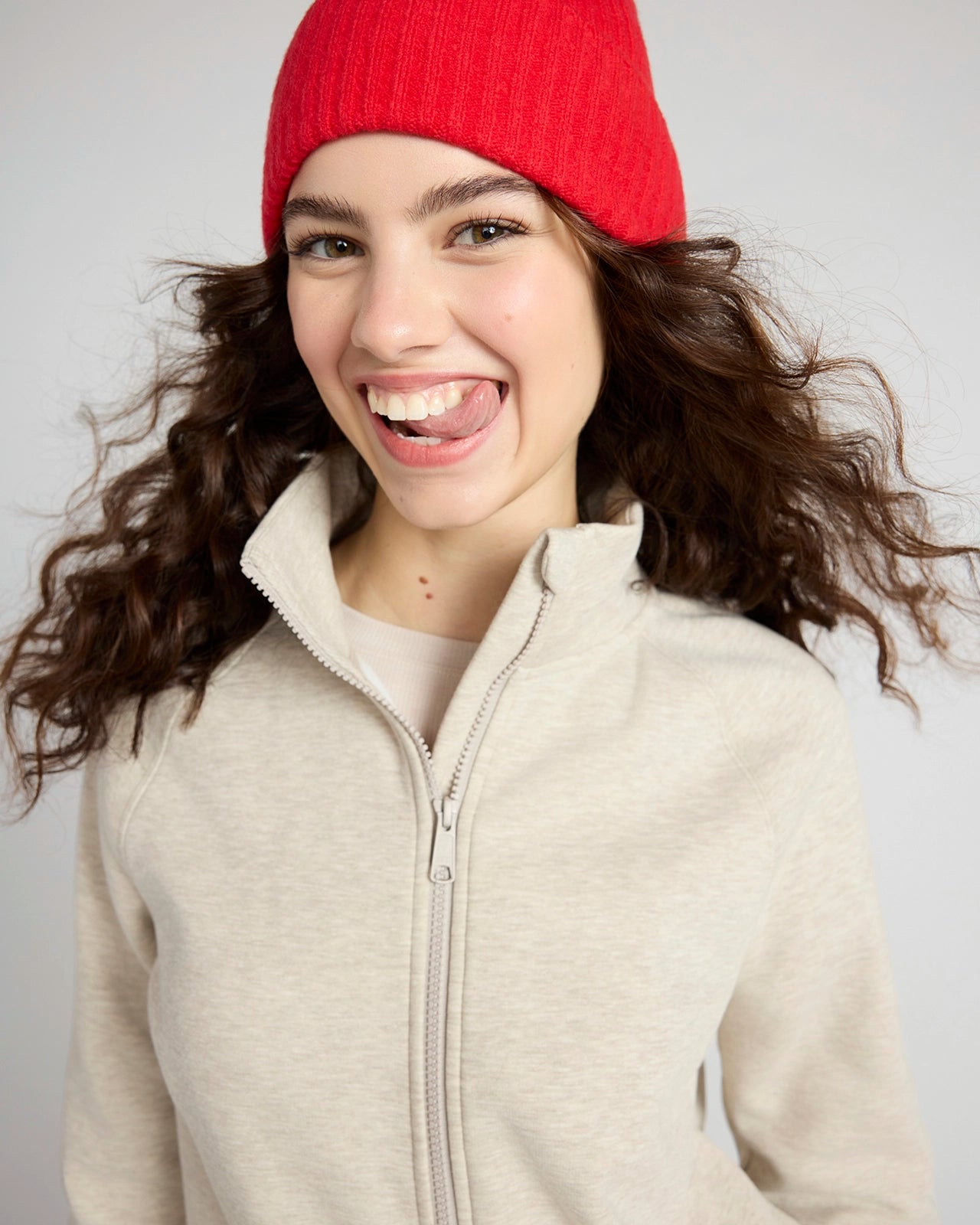 The Soft Luxe GRS Certified Recycled Poly + Organic Cotton Full Zip - Nacreous Clouds Htr Cream