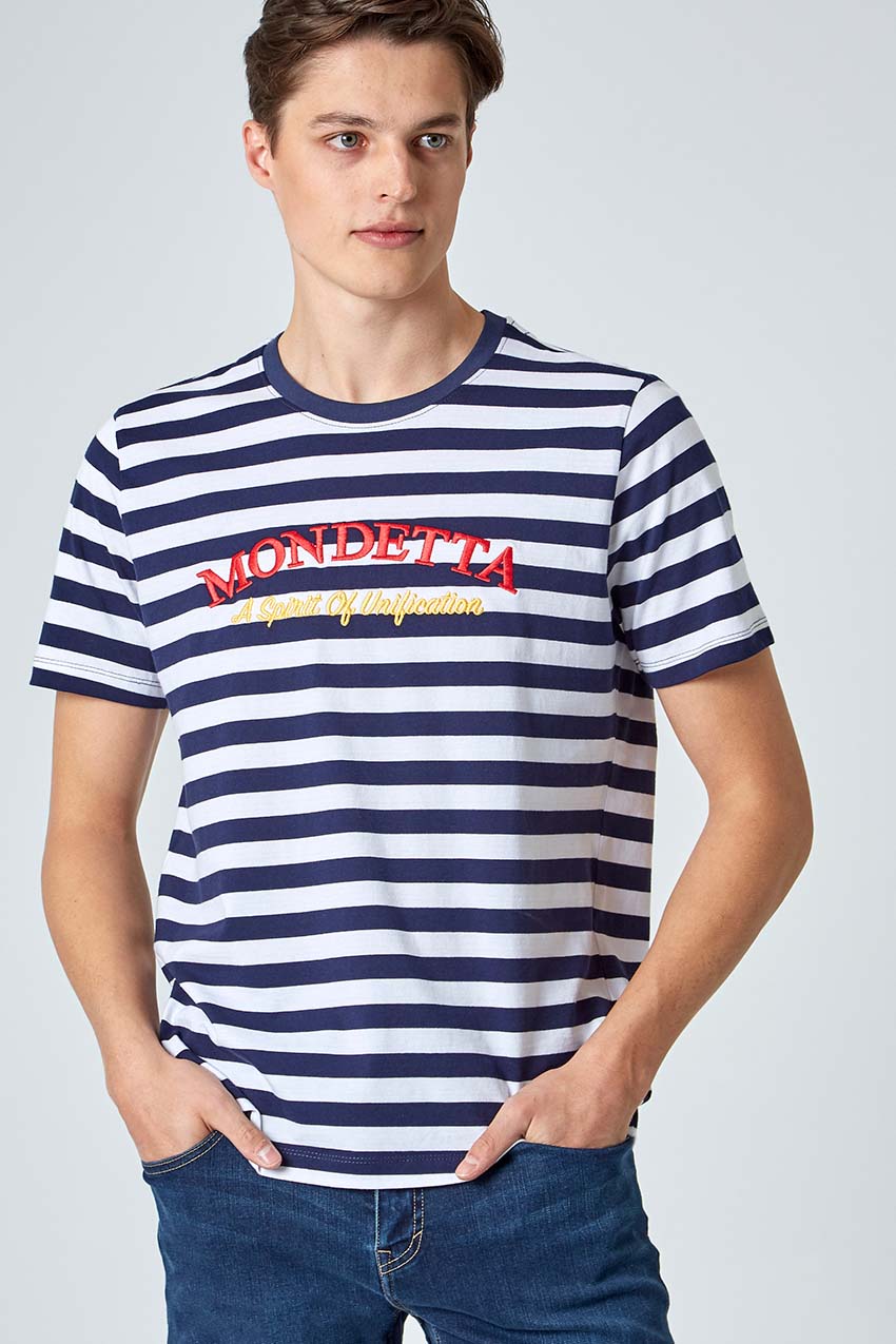 Chase Striped Logo Tee - Navy Sky Stripe