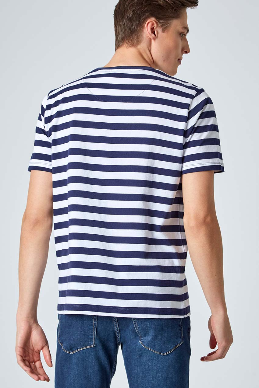 Chase Striped Logo Tee - Navy Sky Stripe
