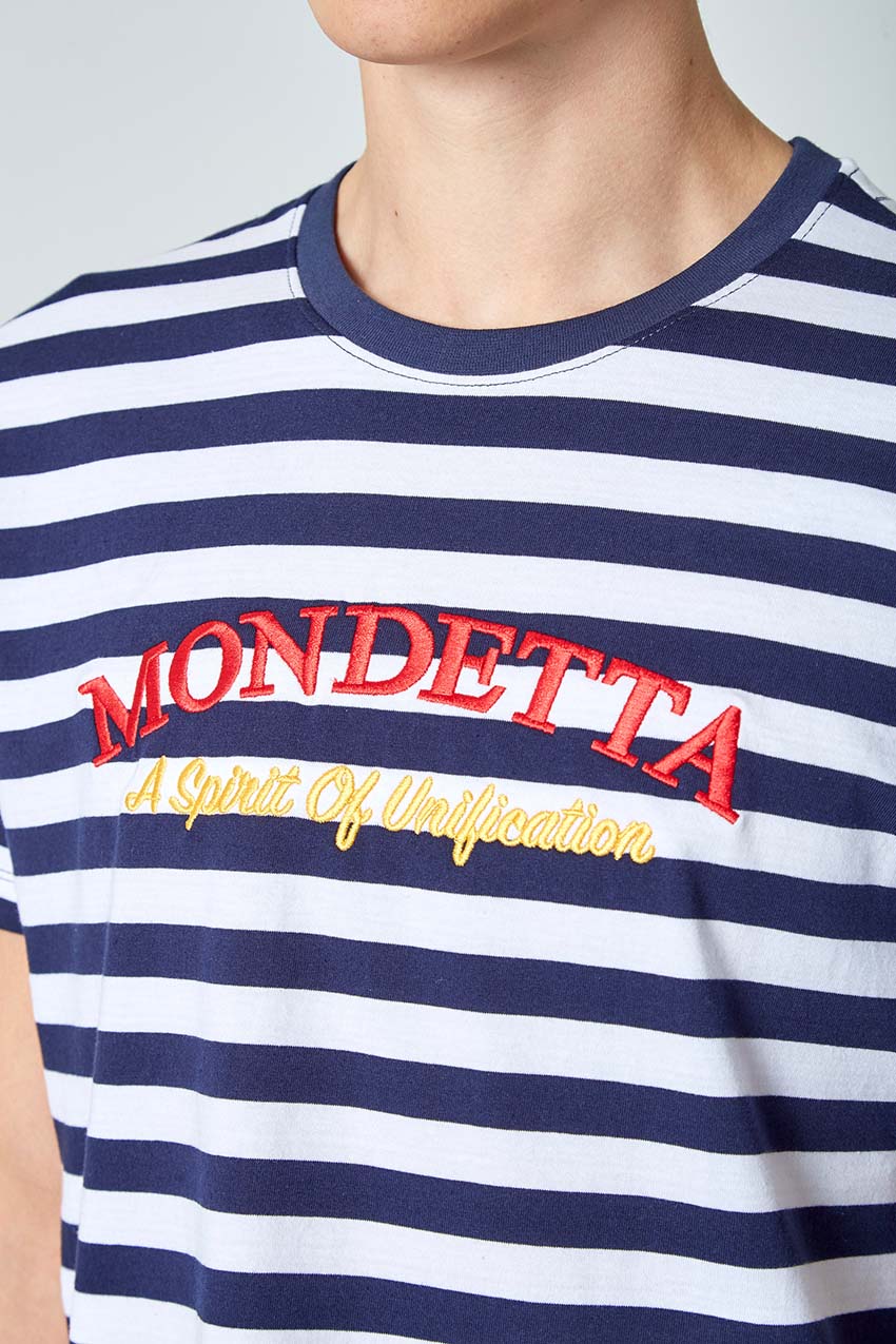Chase Striped Logo Tee - Navy Sky Stripe