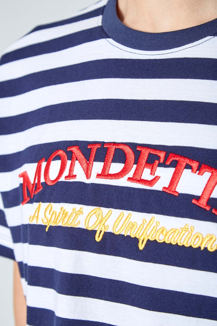 Chase Striped Logo Tee - Navy Sky Stripe