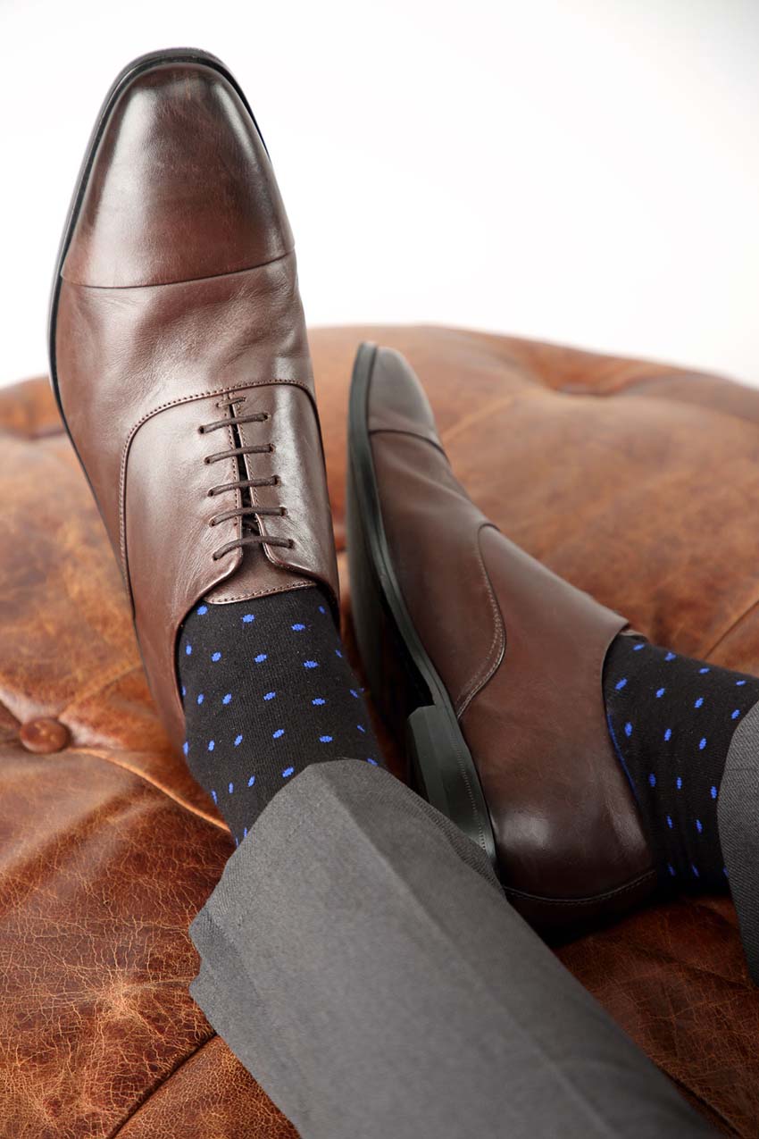 Reflex Technical Crew Dress Sock - Black/Cobalt Dots