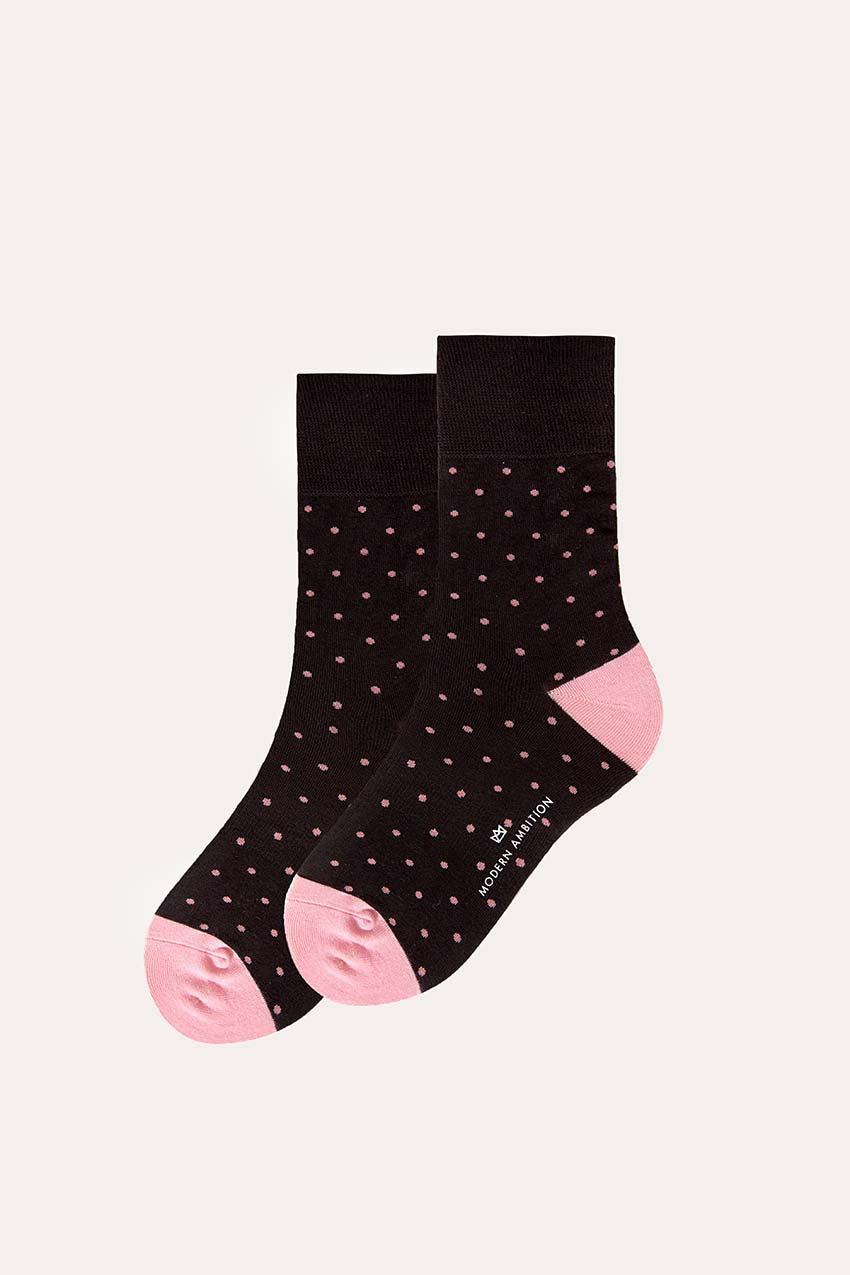 React Technical Crew Dress Sock - Black/Pink Dots