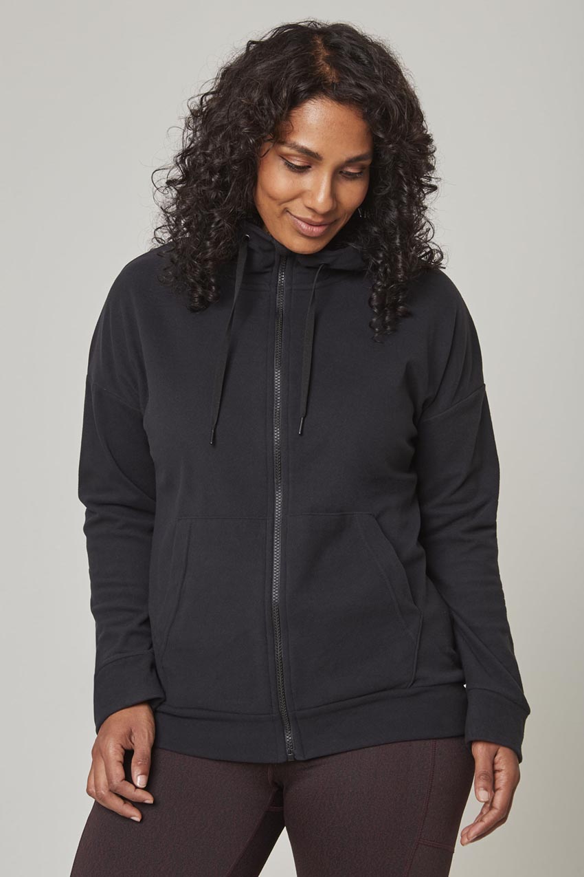 Mondetta Women's Cozy Full-Zip Velour Hoodie in Black