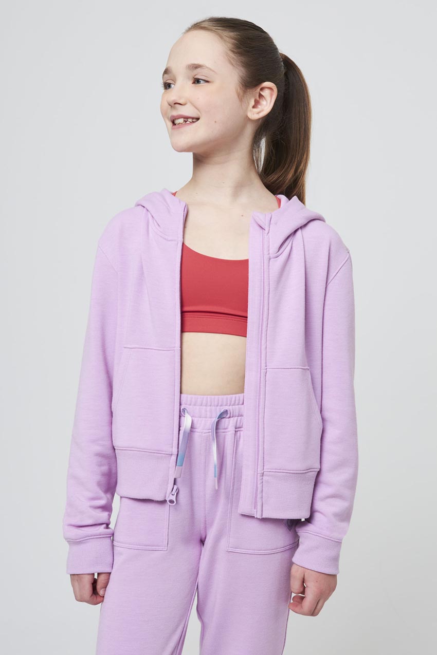 Serene Recycled Polyester TENCEL™ Cropped Girls’ Zip-Up Hoodie