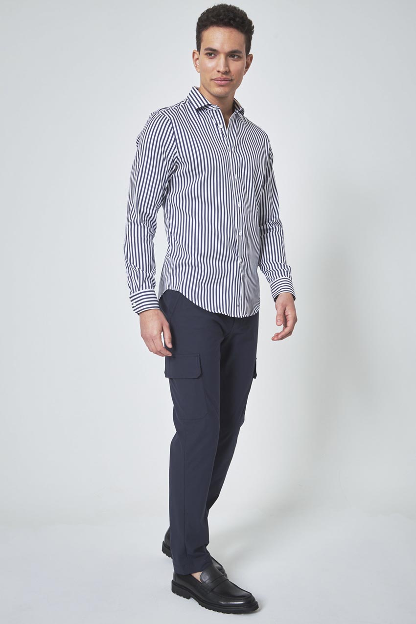 PerformLuxe Cotton Nylon Stripe Slim-Fit Shirt