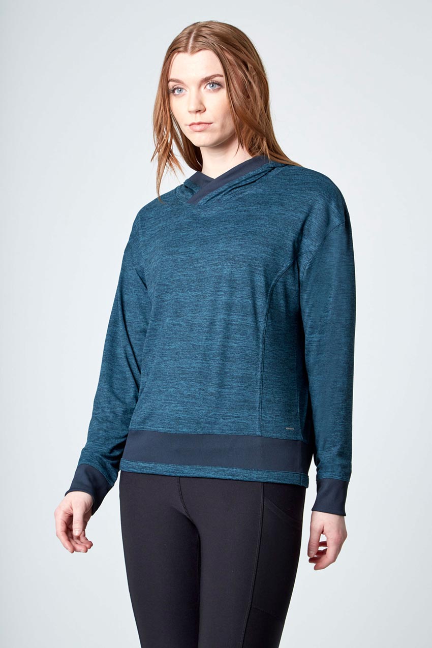 Mondetta Melange Long Sleeve Hoodie in Teal Melange