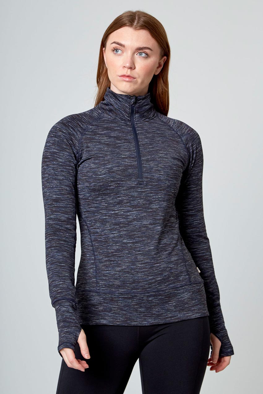 Mondetta Space Dye Jacquard Half Zip  in Dark Blue Combo