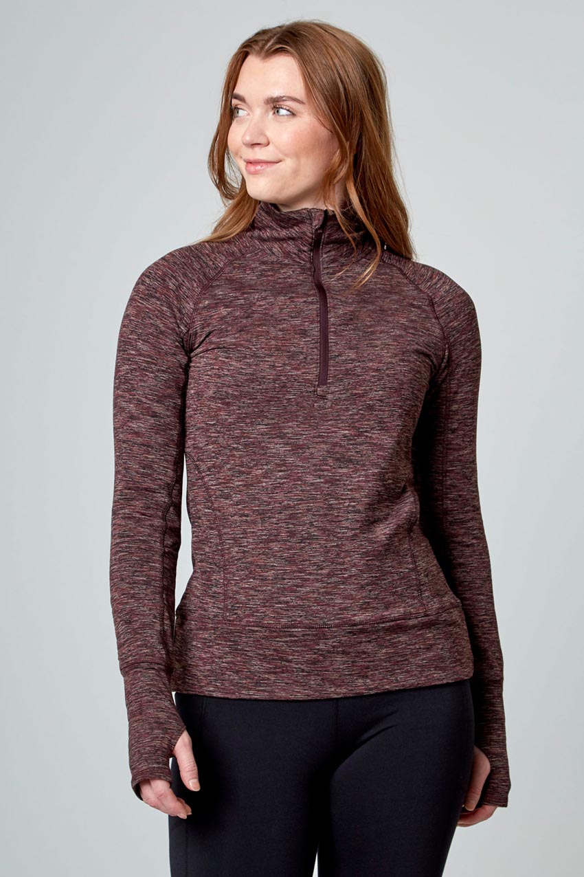 Mondetta Space Dye Jacquard Half Zip  in Dark Mahogany Combo