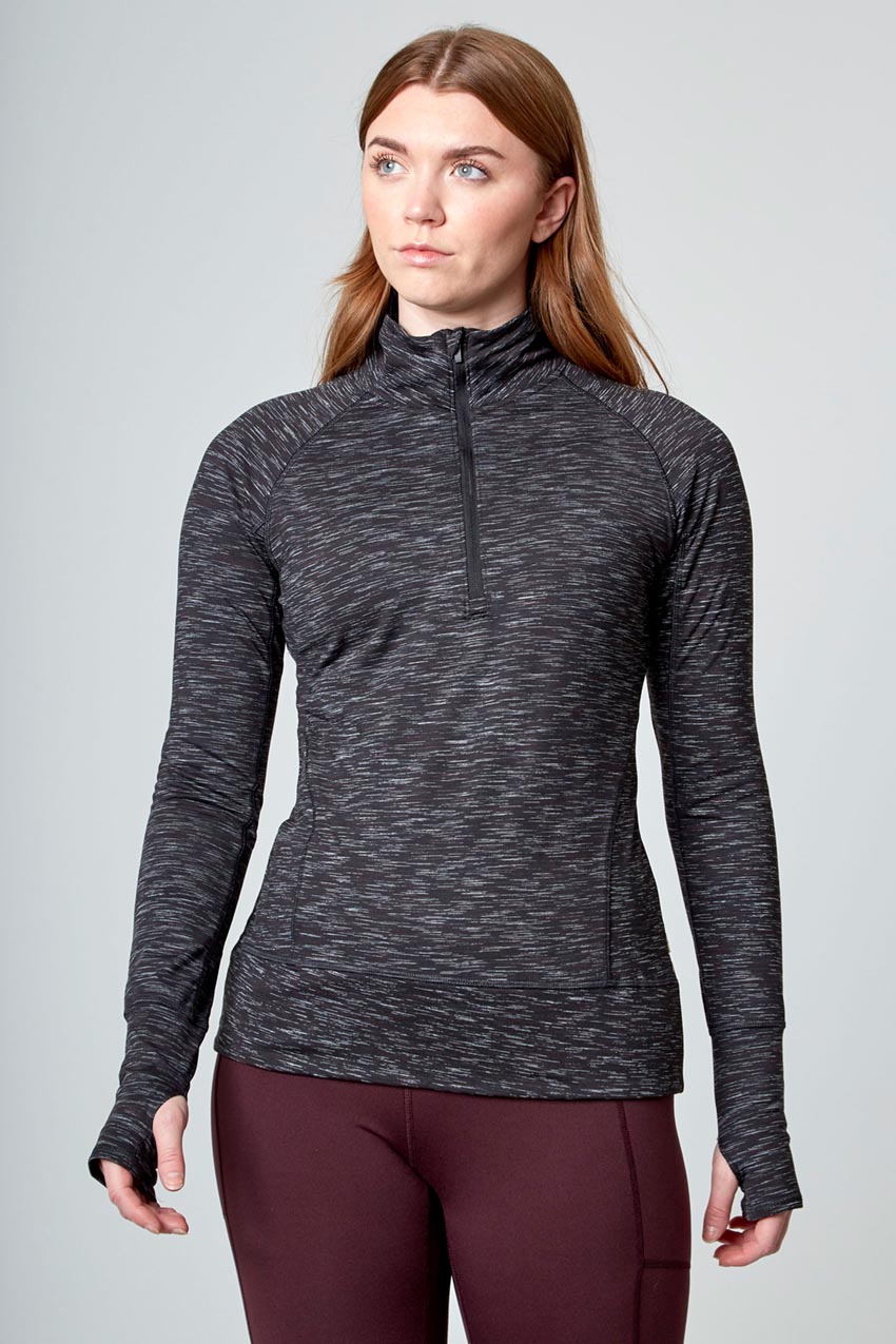 Mondetta Space Dye Jacquard Half Zip  in Black Combo