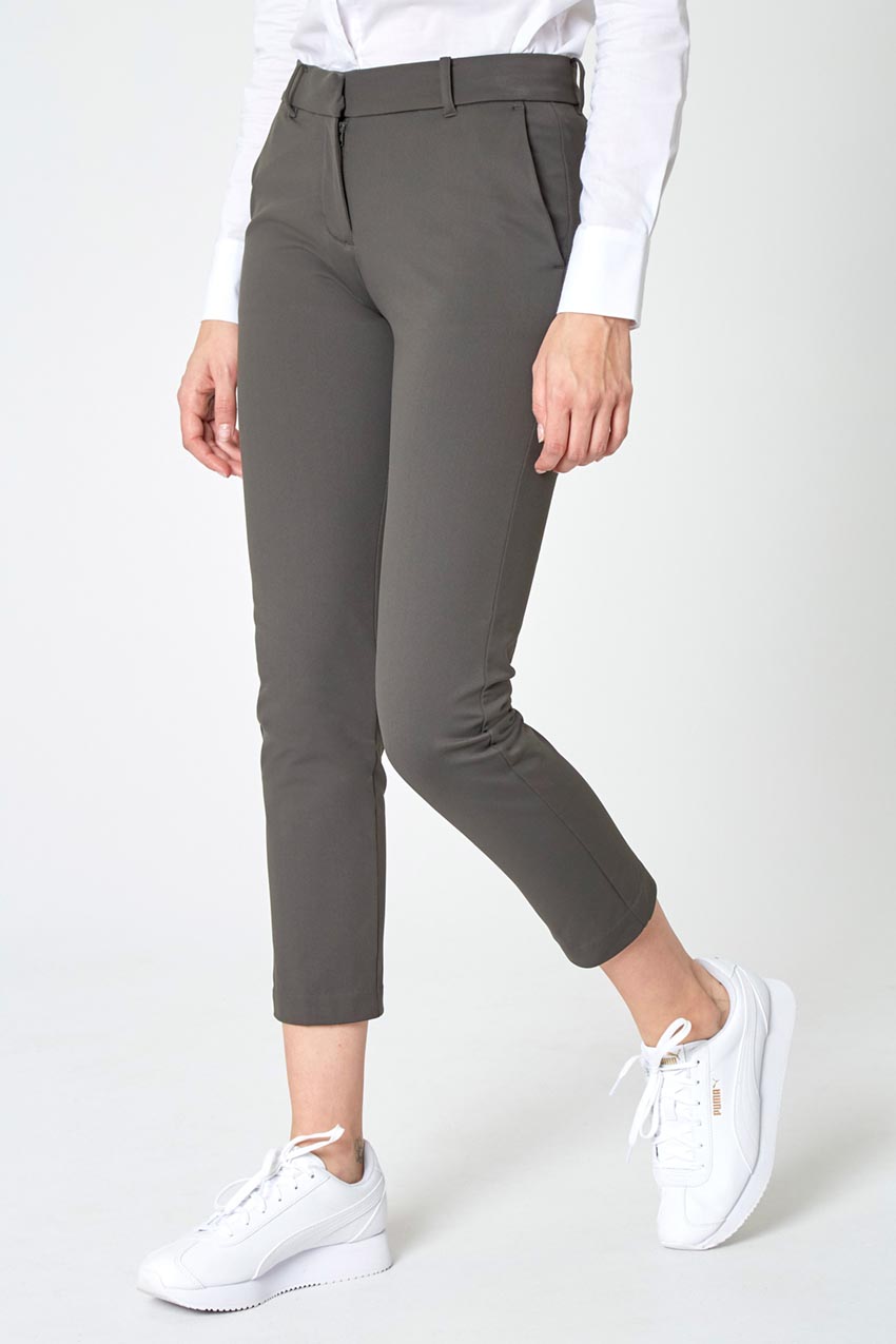 Modern Ambition work-ready women's Skill Set Mid-Rise Slim Cropped Twill Pant in Dark Forest