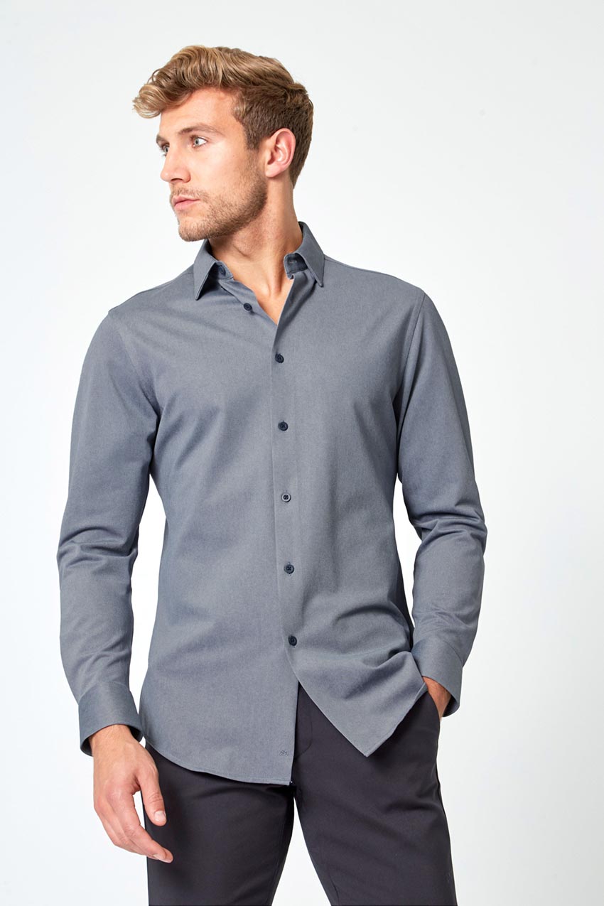 Modern Ambition work-ready men's Routine FlexWarp Knit Slim-Fit Shirt in Htr Navy Sky