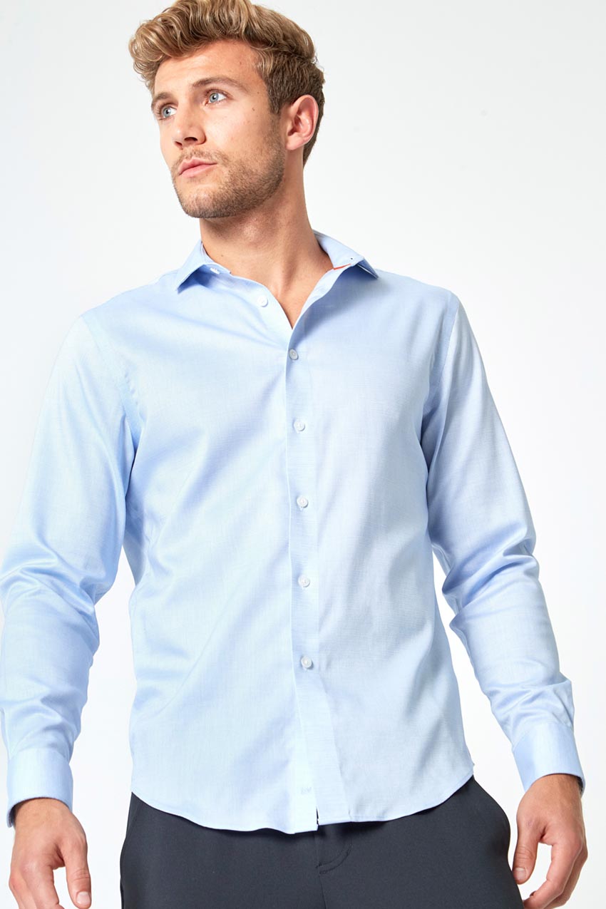 Modern Ambition work-ready men's Air-Tech Poplin Slim-Fit Shirt in Blue Dobby