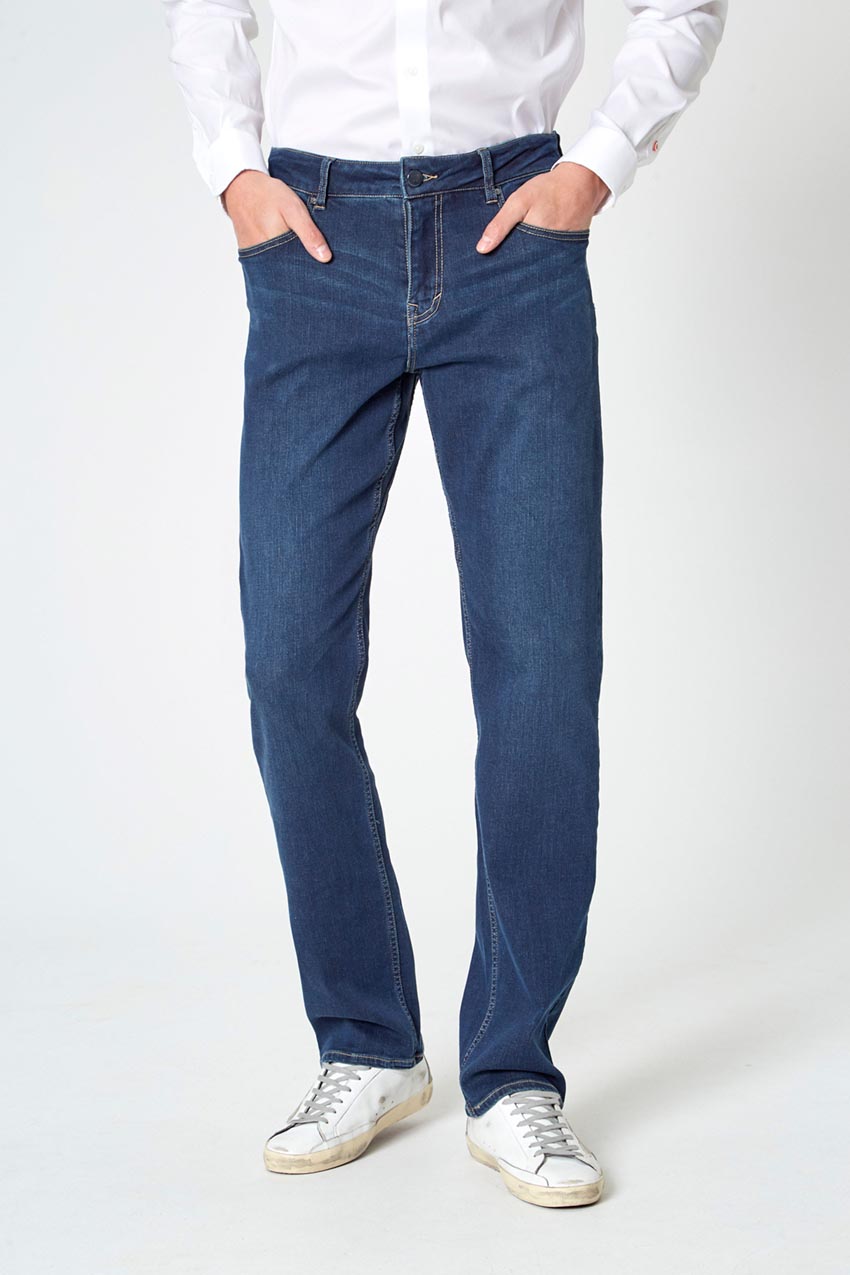 Modern Ambition work-ready men's PerformFit Escape Straight Washed Indigo Jeans in Washed Indigo