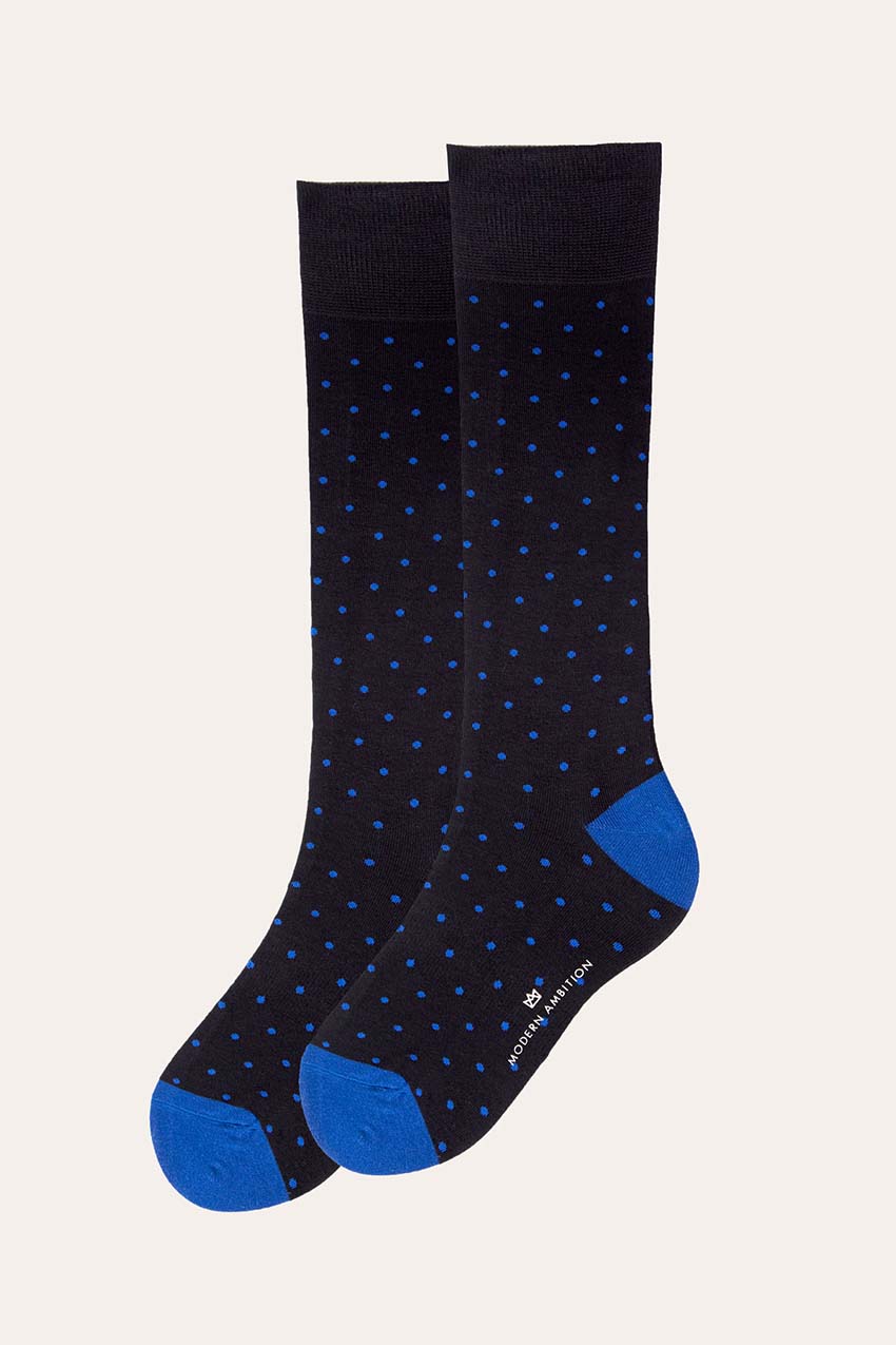 Modern Ambition work-ready men's Reflex Technical Crew Dress Sock in Black/Cobalt Dots